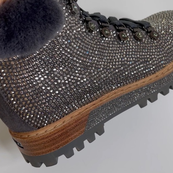 New LE SILLA 6 Crystal Rhinestone St. Moritz Hiking Boots Embellished Suede - Picture 5 of 6